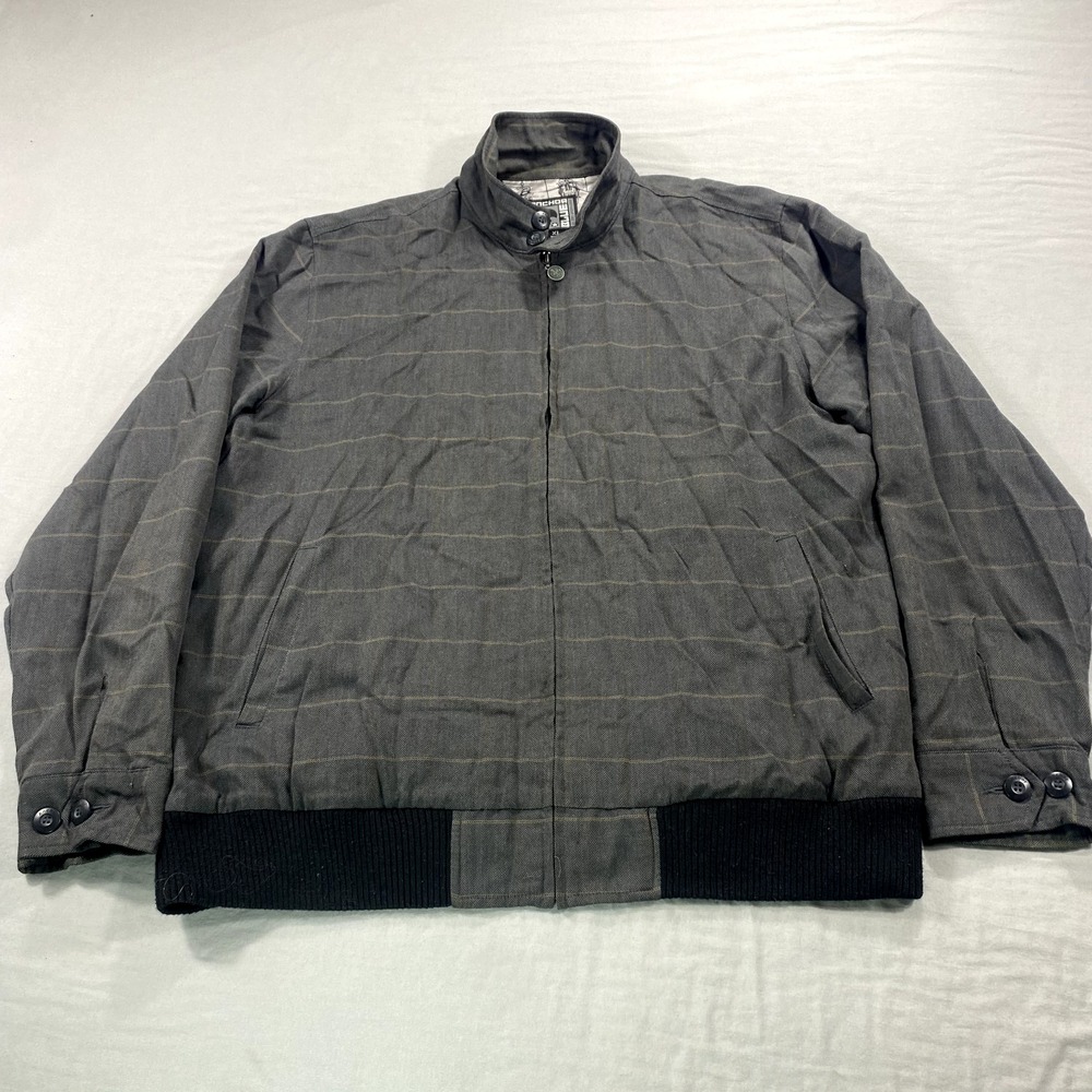 VINTAGE Anchor Blue Jacket Mens XL Gray Striped Full‎ Zip Bomber Skate Surf Y2K